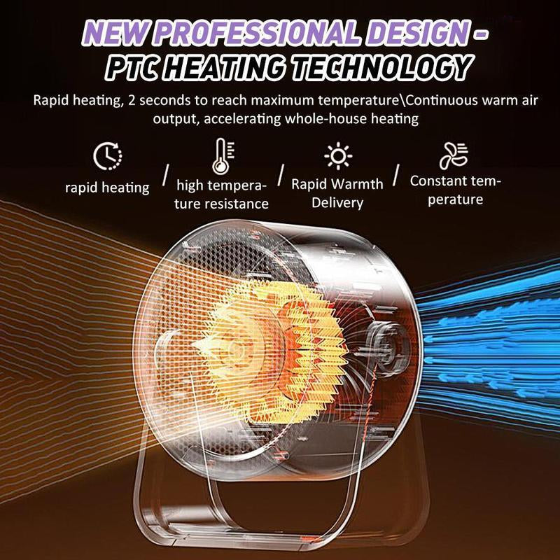 Portable Electric Space Heater Quiet Ceramic Heating Fan for Room Office, Electric Space Heater, Tabletop Heater with Overheat & Tip-Over Protection