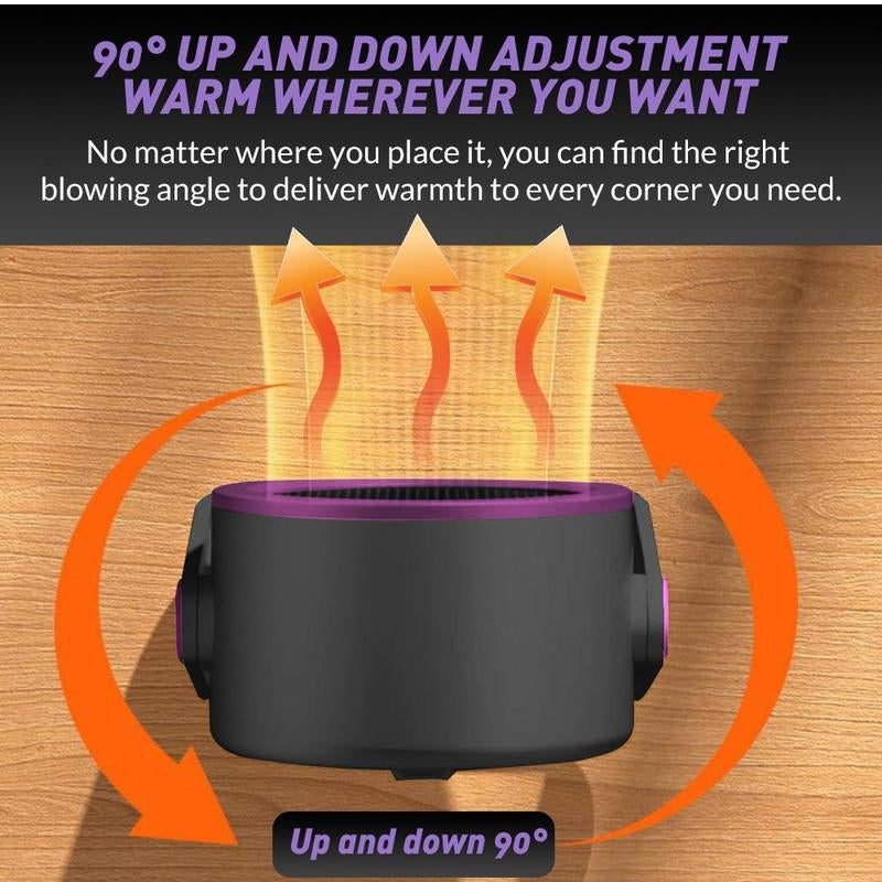 Portable Electric Space Heater Quiet Ceramic Heating Fan for Room Office, Electric Space Heater, Tabletop Heater with Overheat & Tip-Over Protection