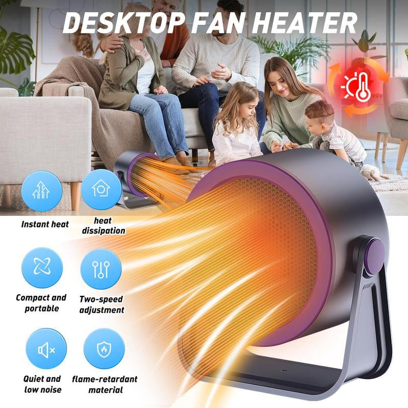 Portable Electric Space Heater Quiet Ceramic Heating Fan for Room Office, Electric Space Heater, Tabletop Heater with Overheat & Tip-Over Protection