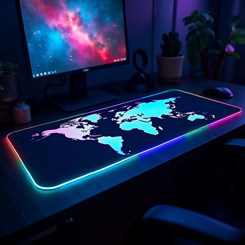 RGB Gaming Mouse Pad with World Map Design and LED Lighting